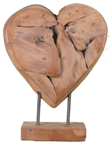 Product image of the product “Heart made from teak pcs, on a stand, in the sizes from 25 to 40cm ”